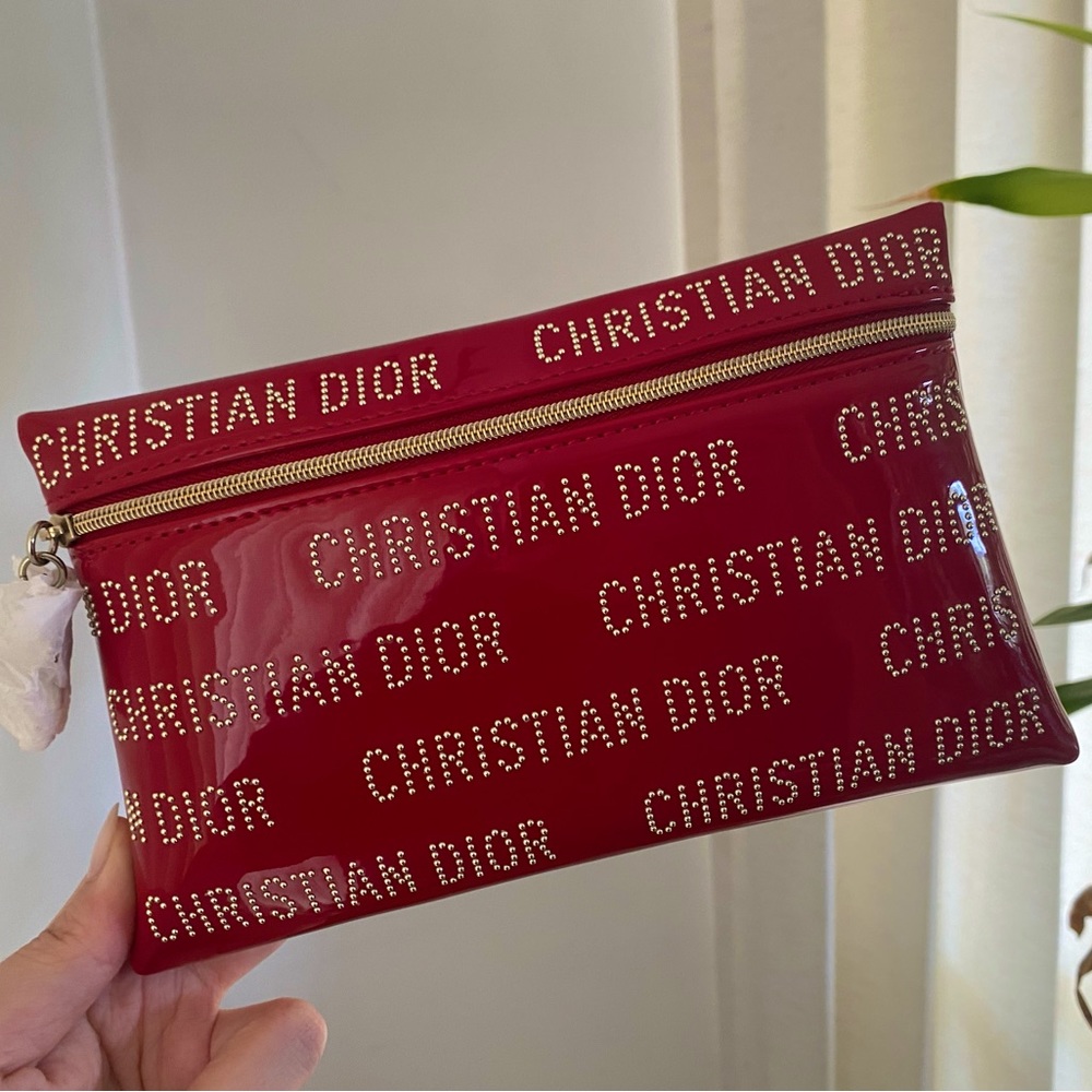 Christian Dior Gold Studded Red Makeup Pouch